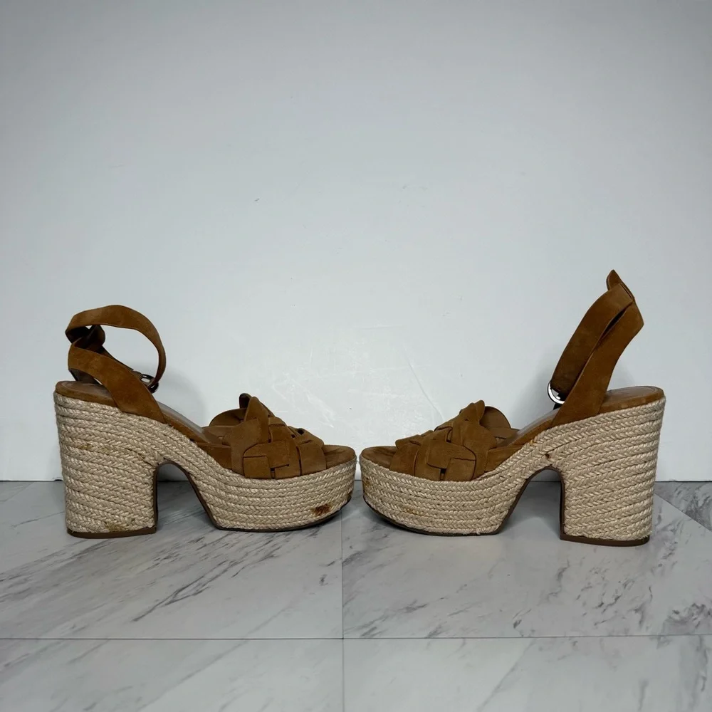 Marc Fisher Oleta Brown Suede Espadrille Platform Heeled Sandal 8 1/2 M
